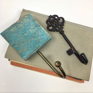 Pair of Victorian Inspired Square Turquoise Gold Paisley and Skeleton Key Hooks